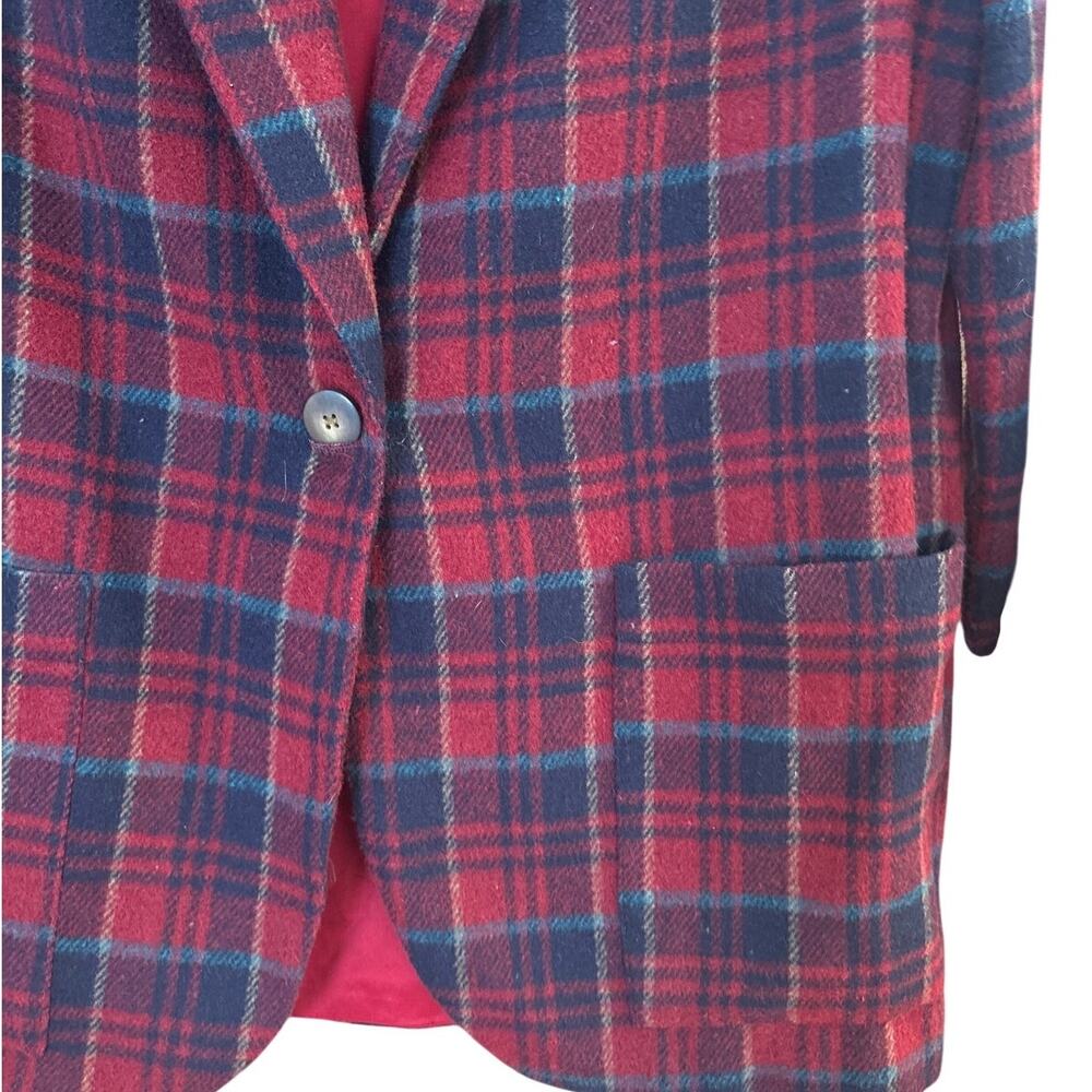 VTG Star C.C.C. red blue plaid wool one button womens blazer SIZE M - Picture 2 of 7